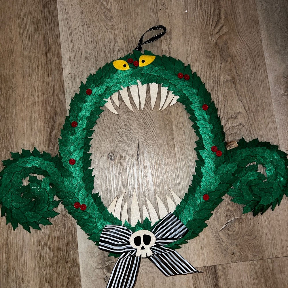Green Monster Wreath with Skull Bow